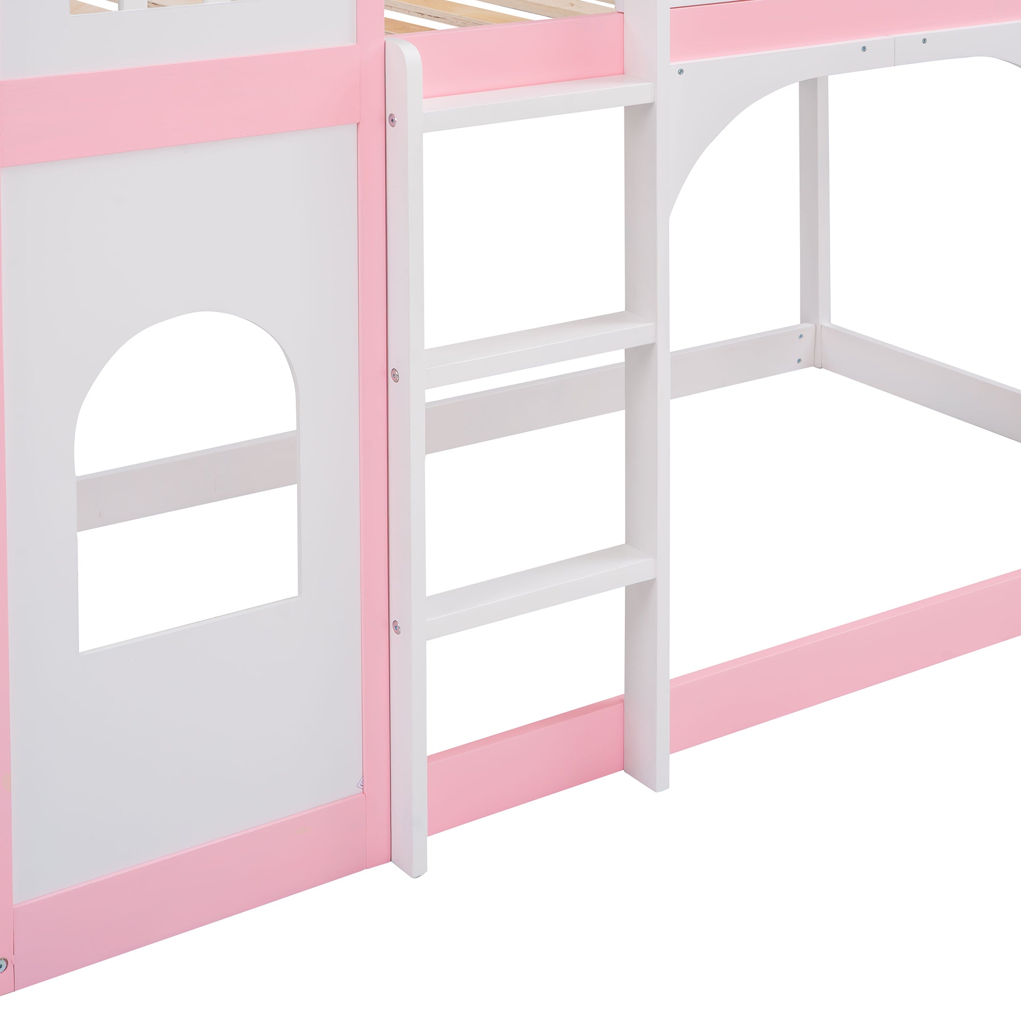 Twin Over Twin Castle Bunk Bed with Ladder - Pink - Atlantic Fine Furniture Melbourne FL