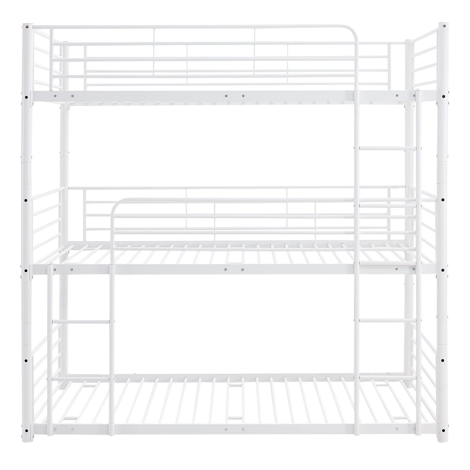 Full-Full-Full Metal Triple Bed with Built-in Ladder, Divided into Three Separate Beds,White(OLD SKU:LP000297AAK) - Atlantic Fine Furniture Melbourne FL