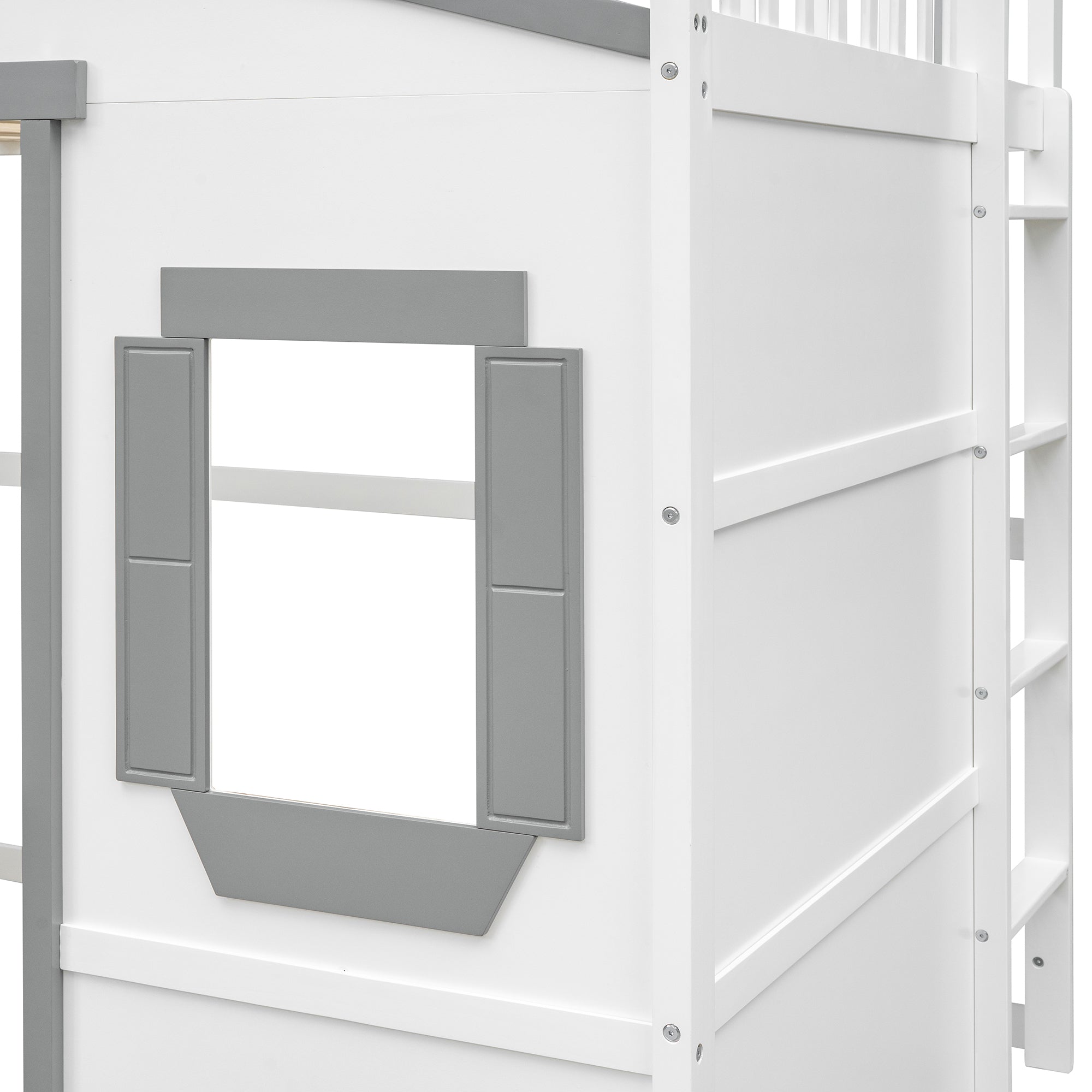 Full Size House Loft Bed With Ladder-White+Gray Frame - Atlantic Fine Furniture Melbourne FL