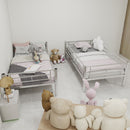 Metal Bunk Bed For Kids, Convertible Bedframe With Ladders & Guardrail