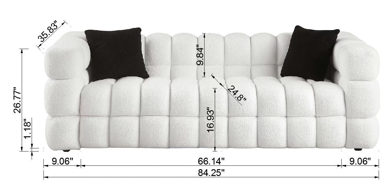 84.3 length ,35.83" deepth ,human body structure for USA people, marshmallow sofa,boucle sofa ,White color,3 seater