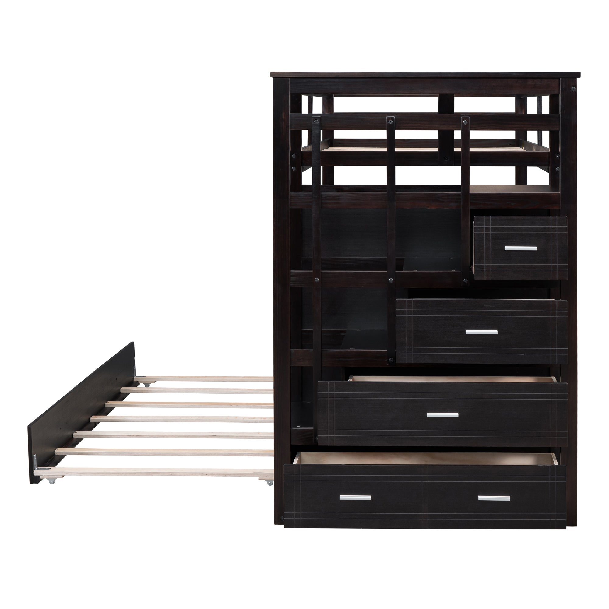 Twin Over Twin Bunk Bed with Trundle and Staircase,Espresso(OLD SKU:LT000068AAP) - Atlantic Fine Furniture Melbourne FL