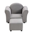 Kids Velvet Upholstered Chair With Ottoman For Comfortable Seating - Gray