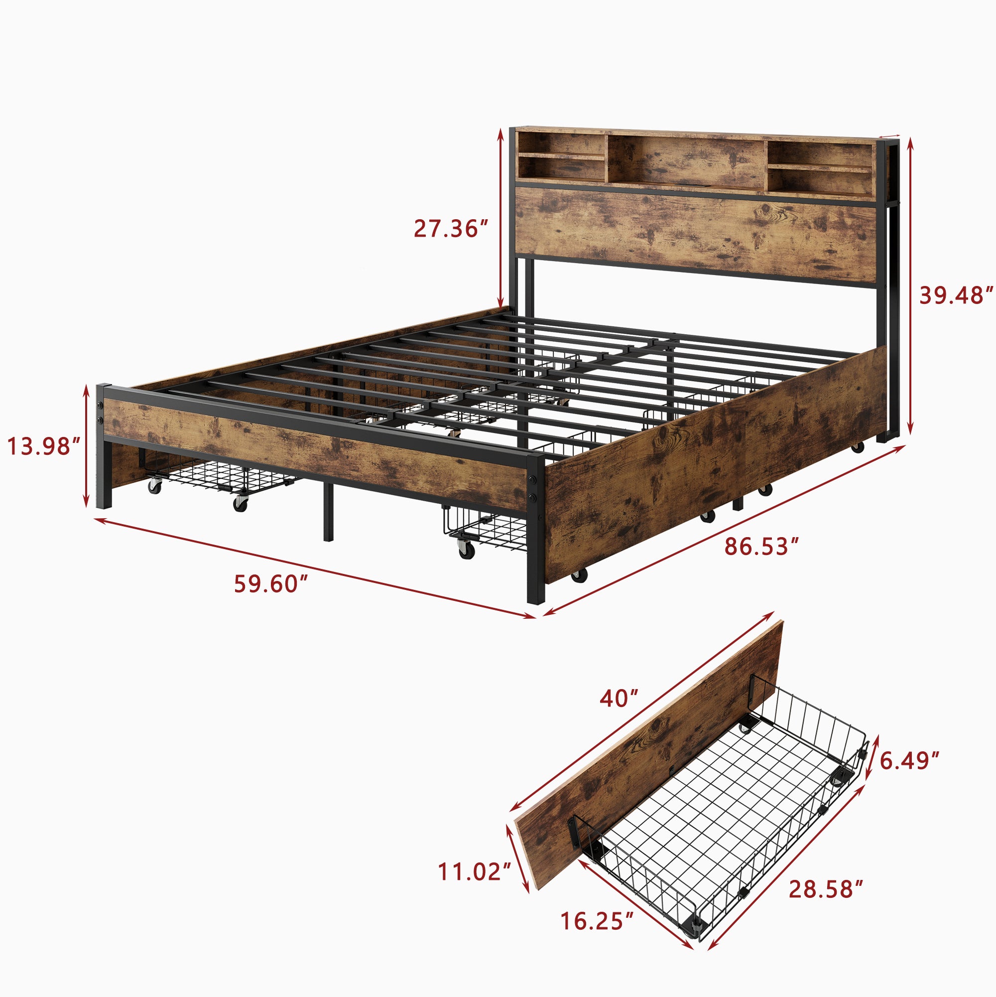 Queen Bed Frame with Storage Headboard and 4 Drawers - Atlantic Fine Furniture Melbourne FL