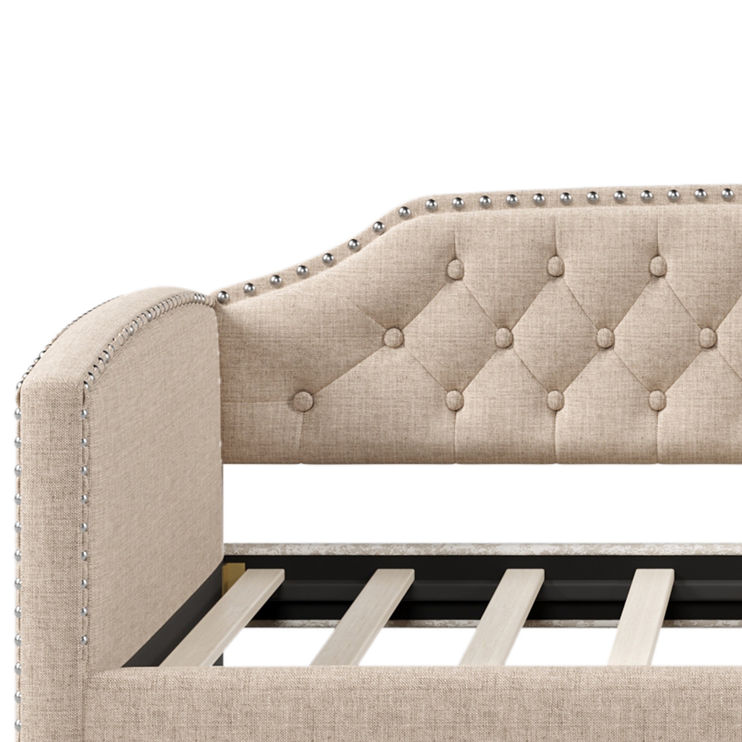 Twin Size Upholstered Daybed with Drawers for Guest Room, Small Bedroom, Study Room, Beige - Atlantic Fine Furniture Melbourne FL