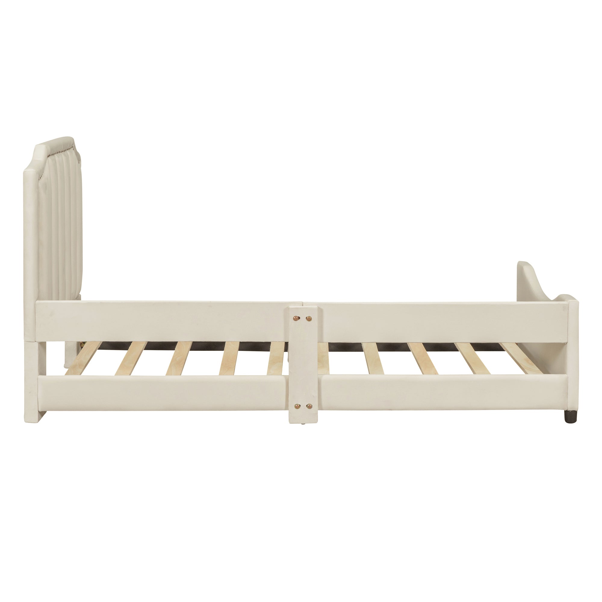Twin Size Upholstered Daybed with Classic Stripe Shaped Headboard, Beige - Atlantic Fine Furniture Melbourne FL