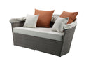 Salena - Patio Canopy Sofa With 4 Pillows & Ottoman - Beige Fabric & Gray Wicker