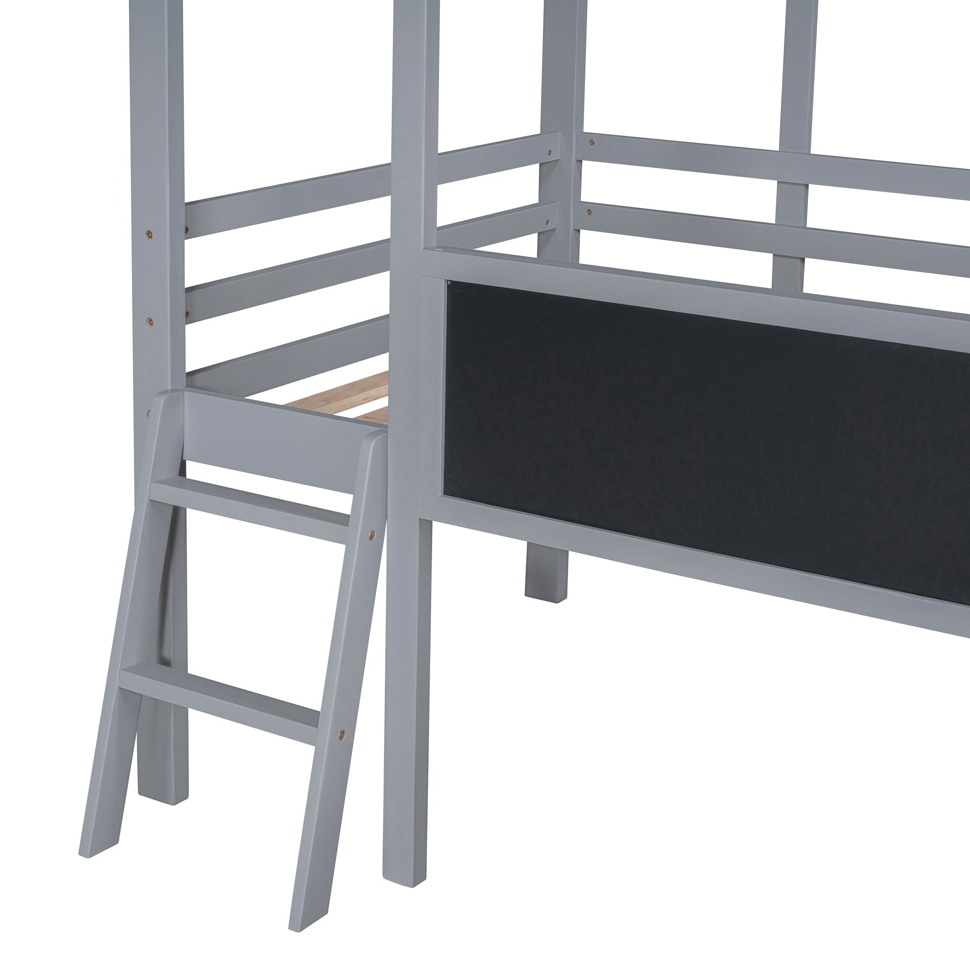 Twin Size Loft Bed with Ladder and Slide, House Bed with Blackboard and Light Strip on the Roof, Gray - Atlantic Fine Furniture Melbourne FL