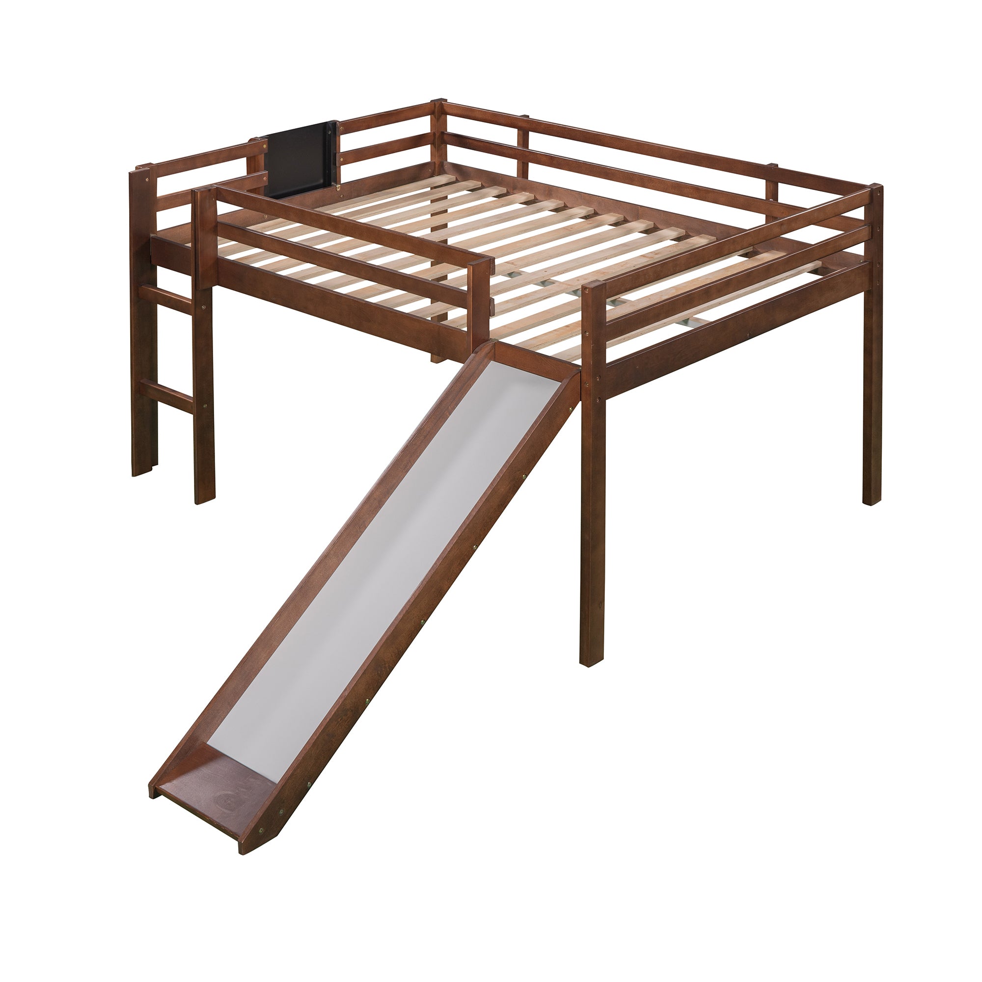 Full size Loft Bed Wood Bed with Slide, Stair and Chalkboard,Walnut(Old SKU:WF282116AAL) - Atlantic Fine Furniture Melbourne FL