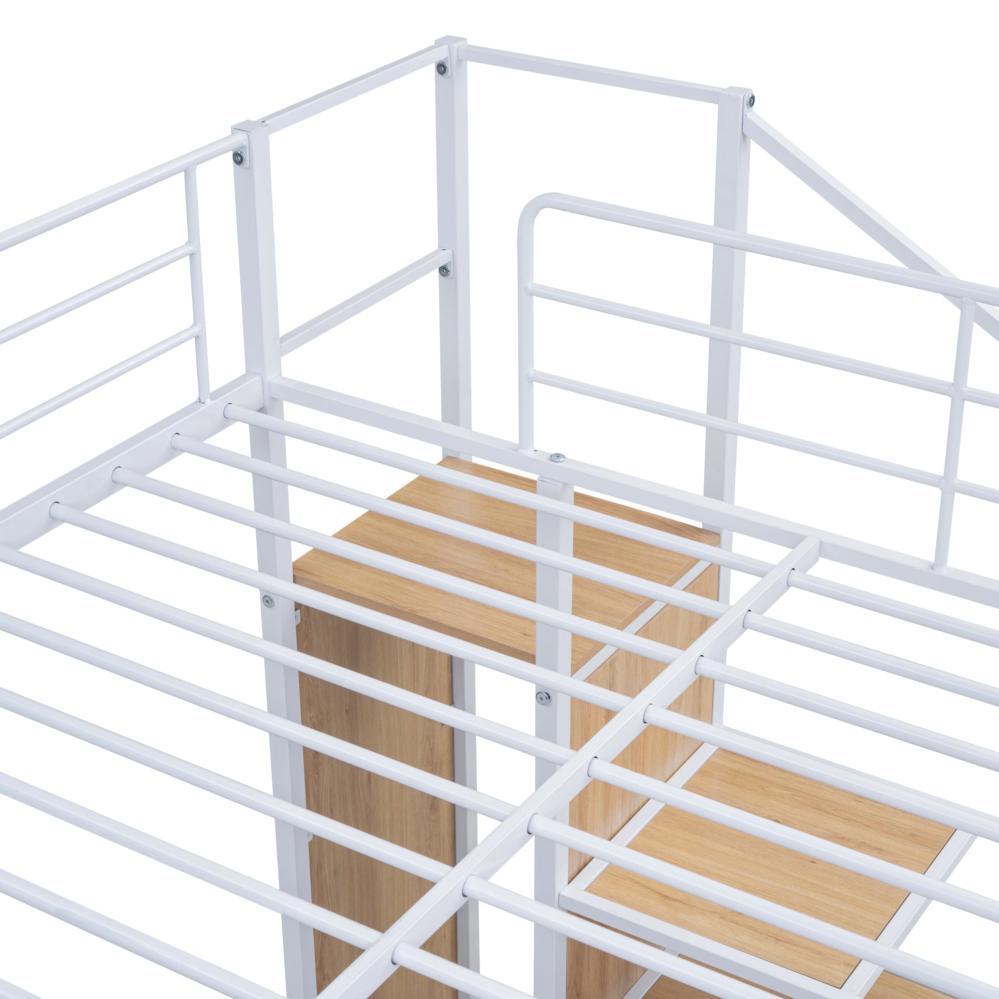 Full Over Full Metal Bunk Bed with Lateral Storage Ladder and Wardrobe, White - Atlantic Fine Furniture Melbourne FL