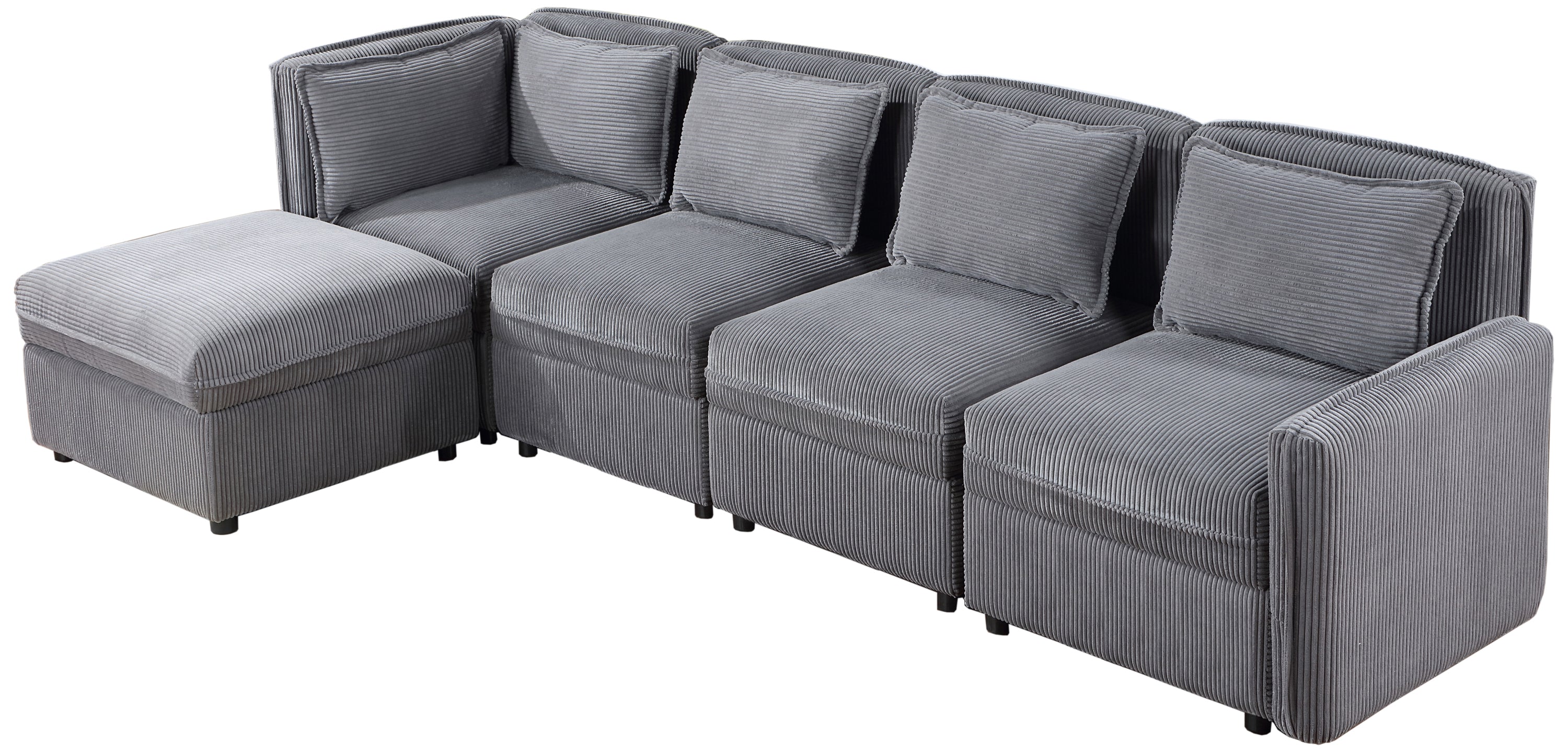 Modular Corduroy Sectional Sofa, Convertible L Shaped Couch Sofa with Storage, 5 Seat Sofa Couch for Living Room, Dark Gray