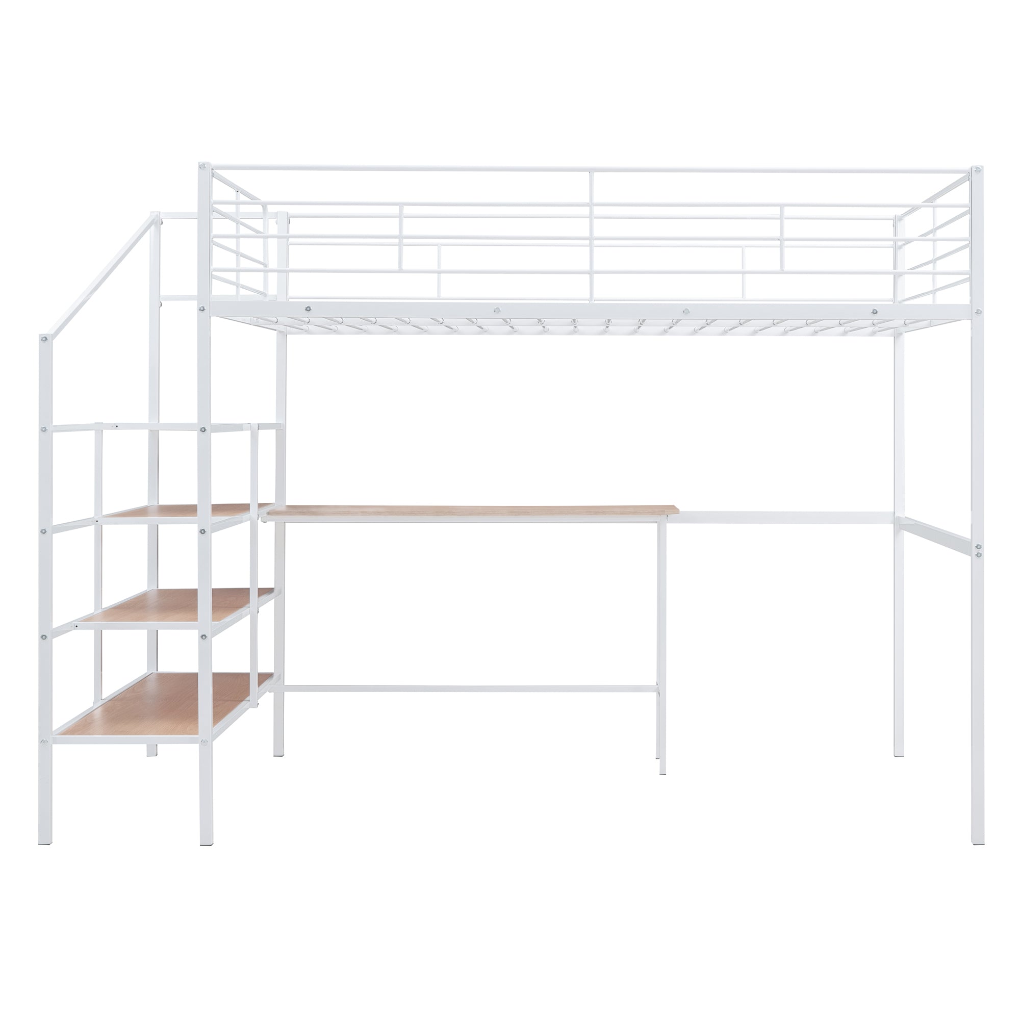 Full Size Metal Loft Bed with Desk and Lateral Storage Ladder, White - Atlantic Fine Furniture Melbourne FL
