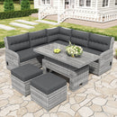 Outdoor Furniture Set Patio Rattan Furniture Set With Adjustable Table, Recliners With Extendable Side Tables And 2 Ottomans