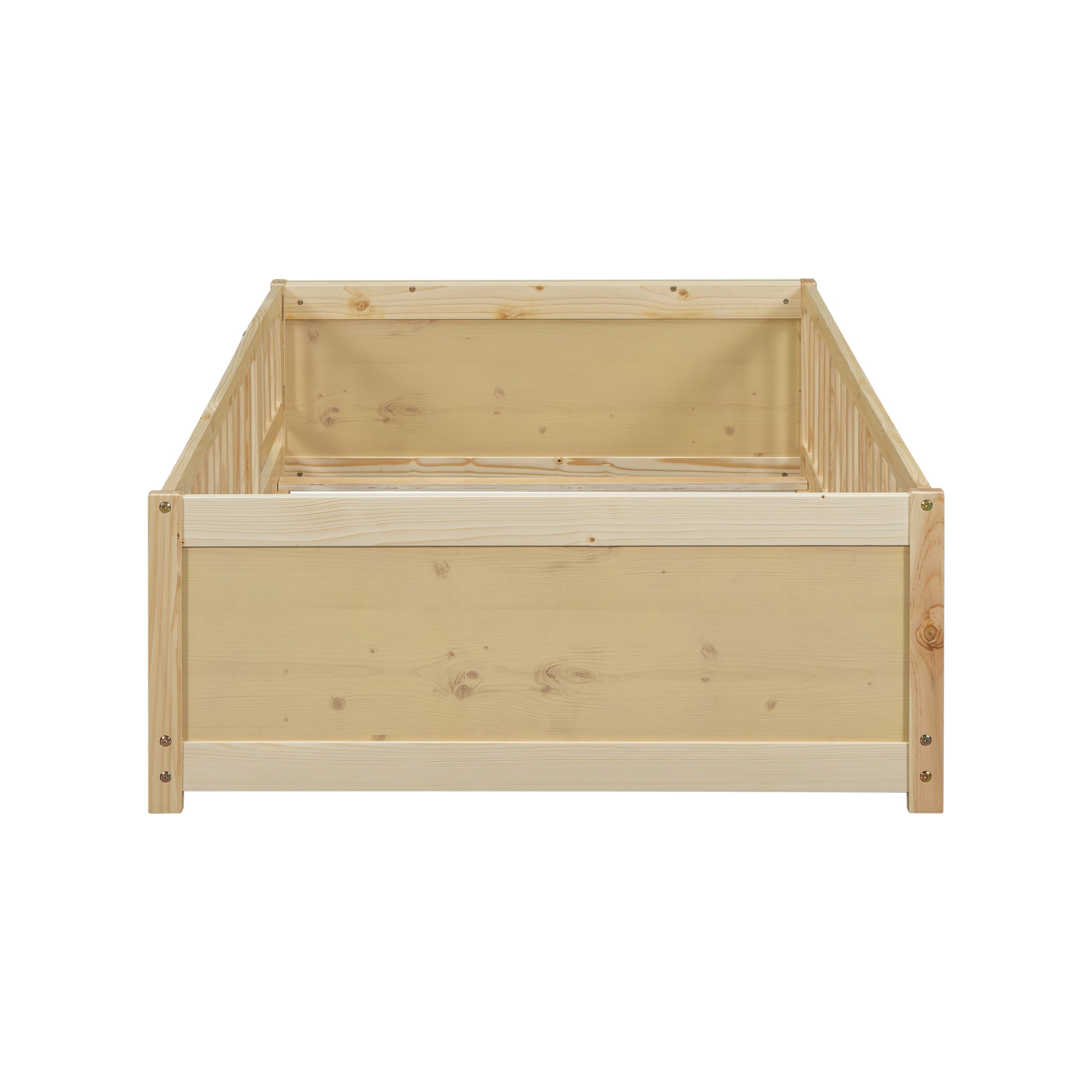 Twin size Floor Platform Bed with Built-in Book Storage Rack, Door,Natural