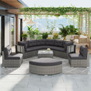 Elegant Patio Furniture Set Outdoor Daybed Rattan Sectional With Cushions And Center Table - Gray