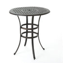 Traditional Style Cast Aluminum Bar Table With Lattice Design And Umbrella Holder - Bronze