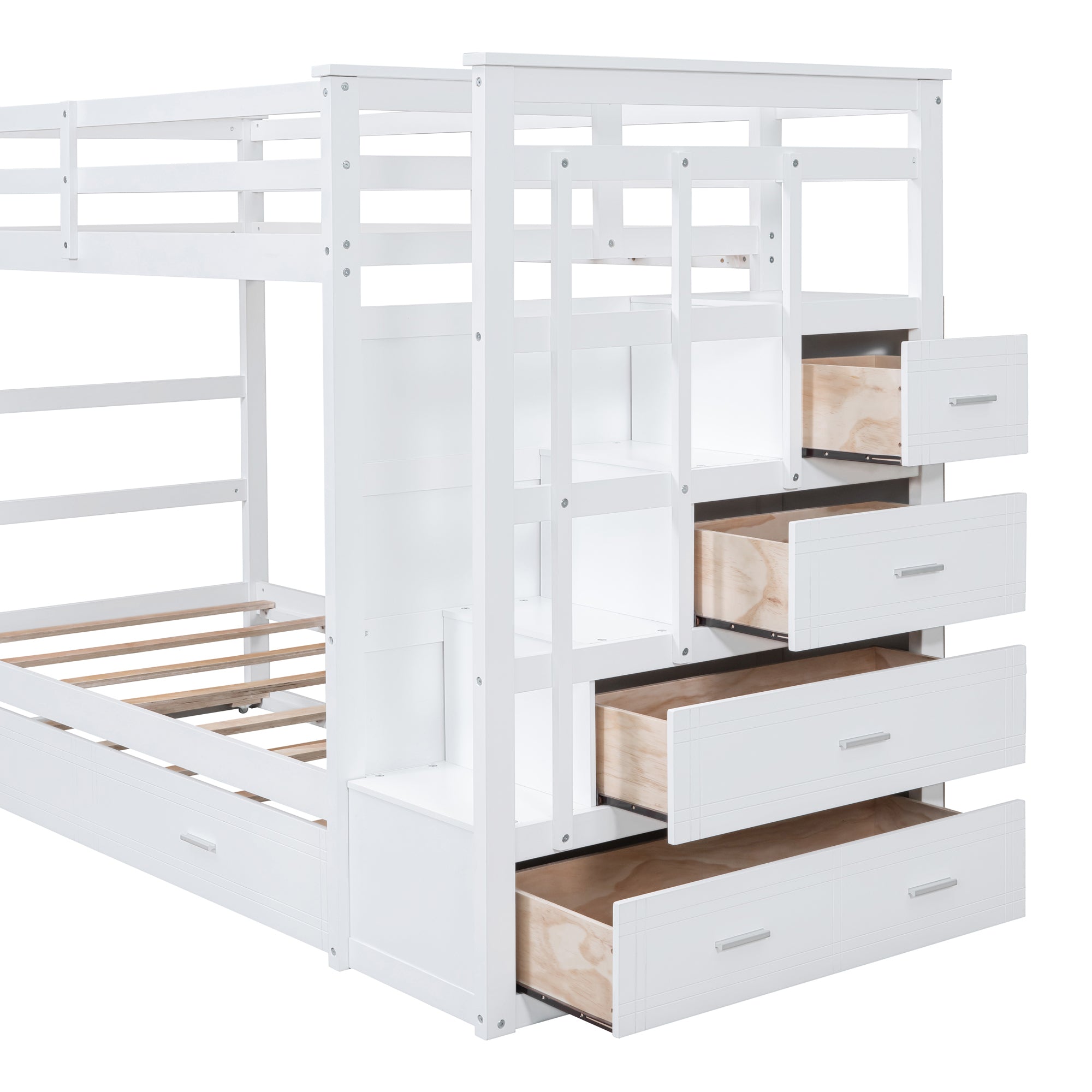 Twin Over Twin Bunk Bed with Trundle and Staircase,White(OLD SKU:LT000068AAK) - Atlantic Fine Furniture Melbourne FL