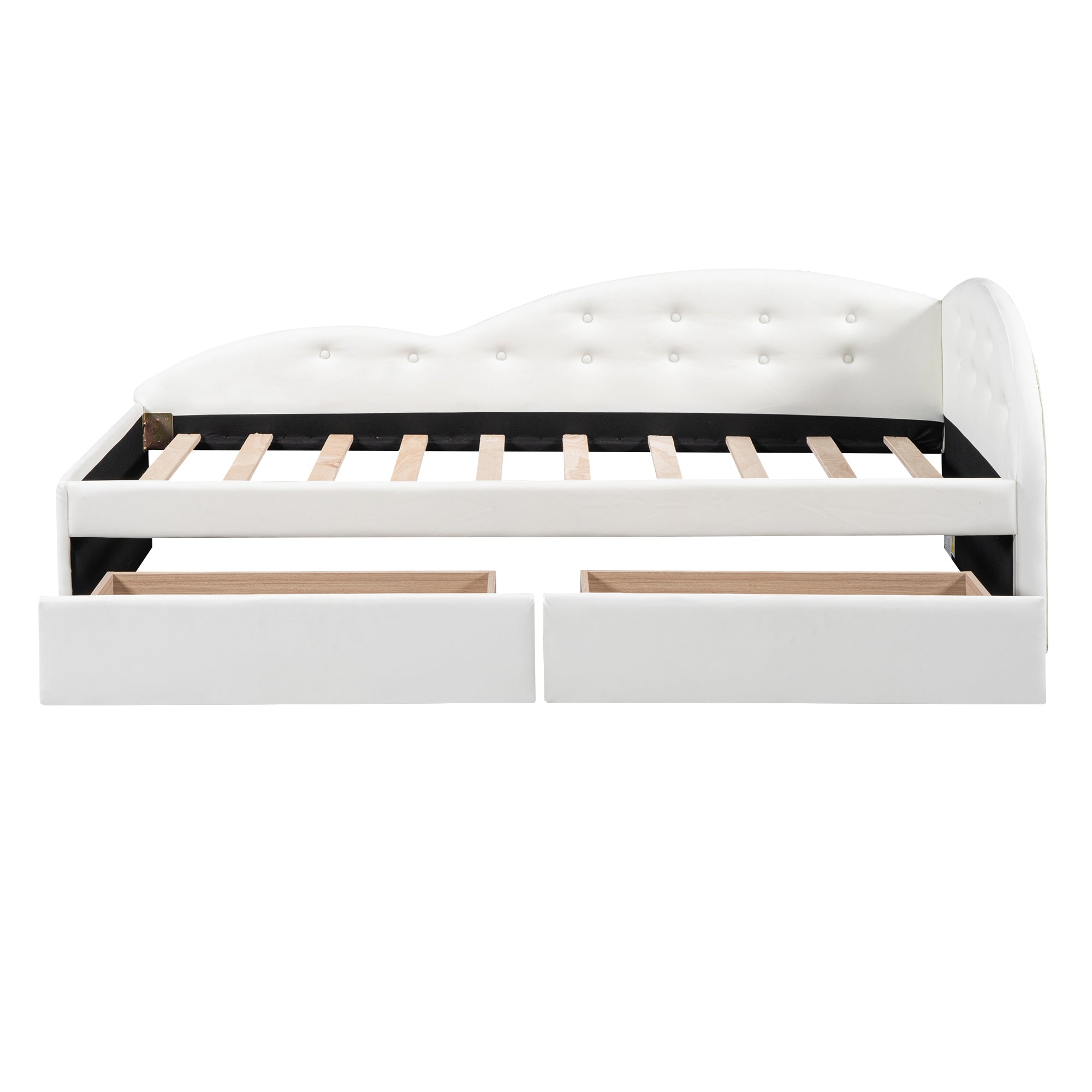 Twin Size PU Upholstered Tufted Daybed with Two Drawers and Cloud Shaped Guardrail, White - Atlantic Fine Furniture Melbourne FL