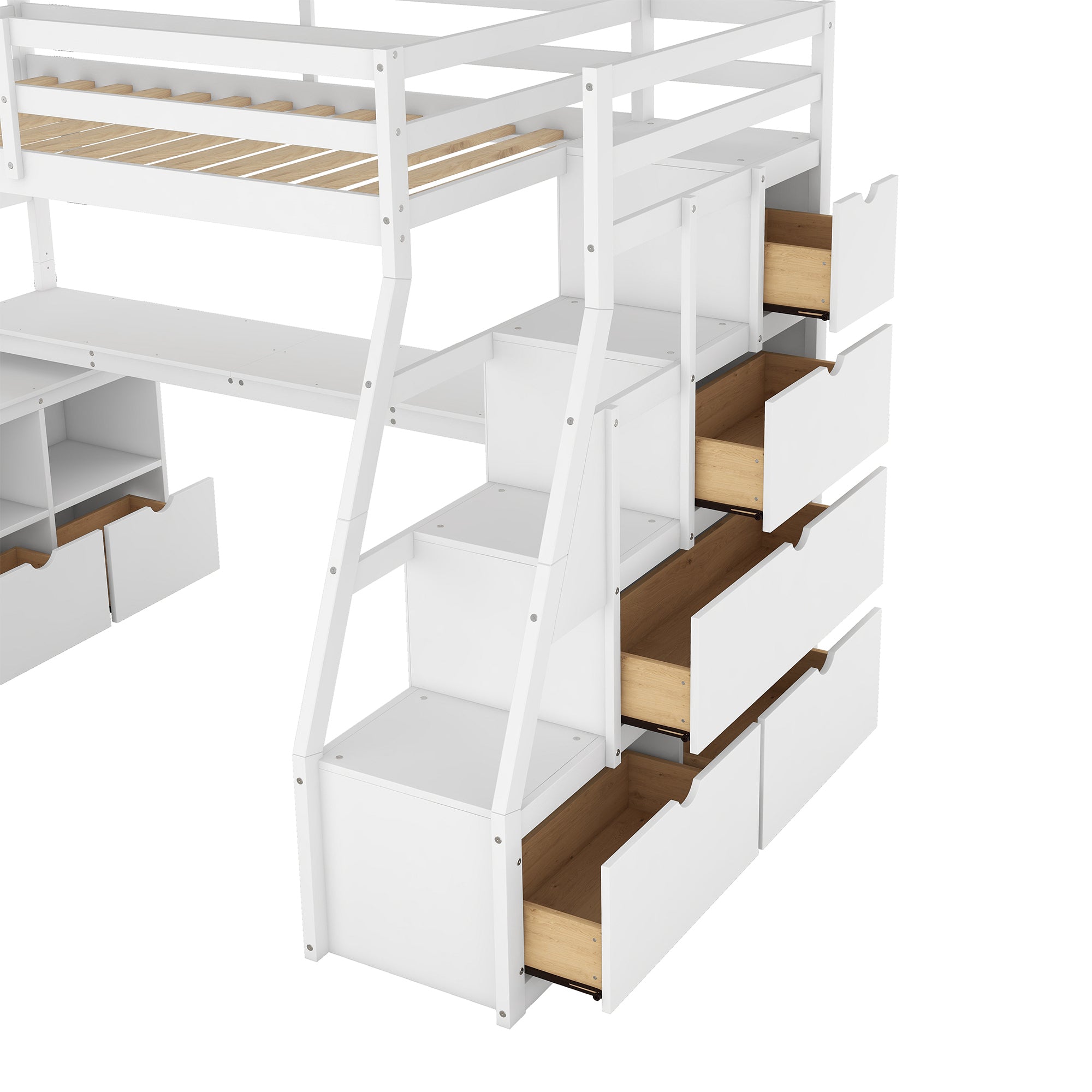Twin Size Loft Bed with 7 Drawers 2 Shelves and Desk - White - Atlantic Fine Furniture Melbourne FL
