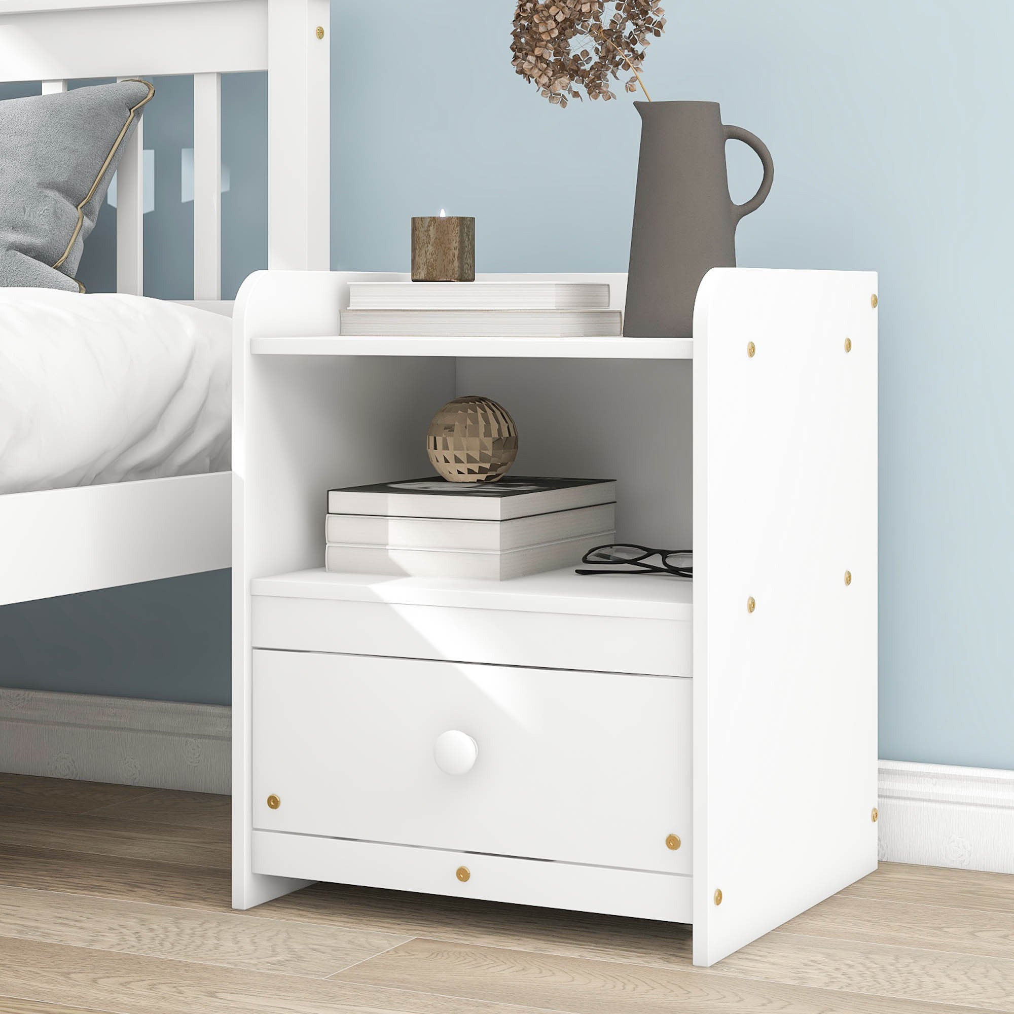 Full Bed with Headboard and Footboard,with 2 Nightstands,White - Atlantic Fine Furniture Melbourne FL