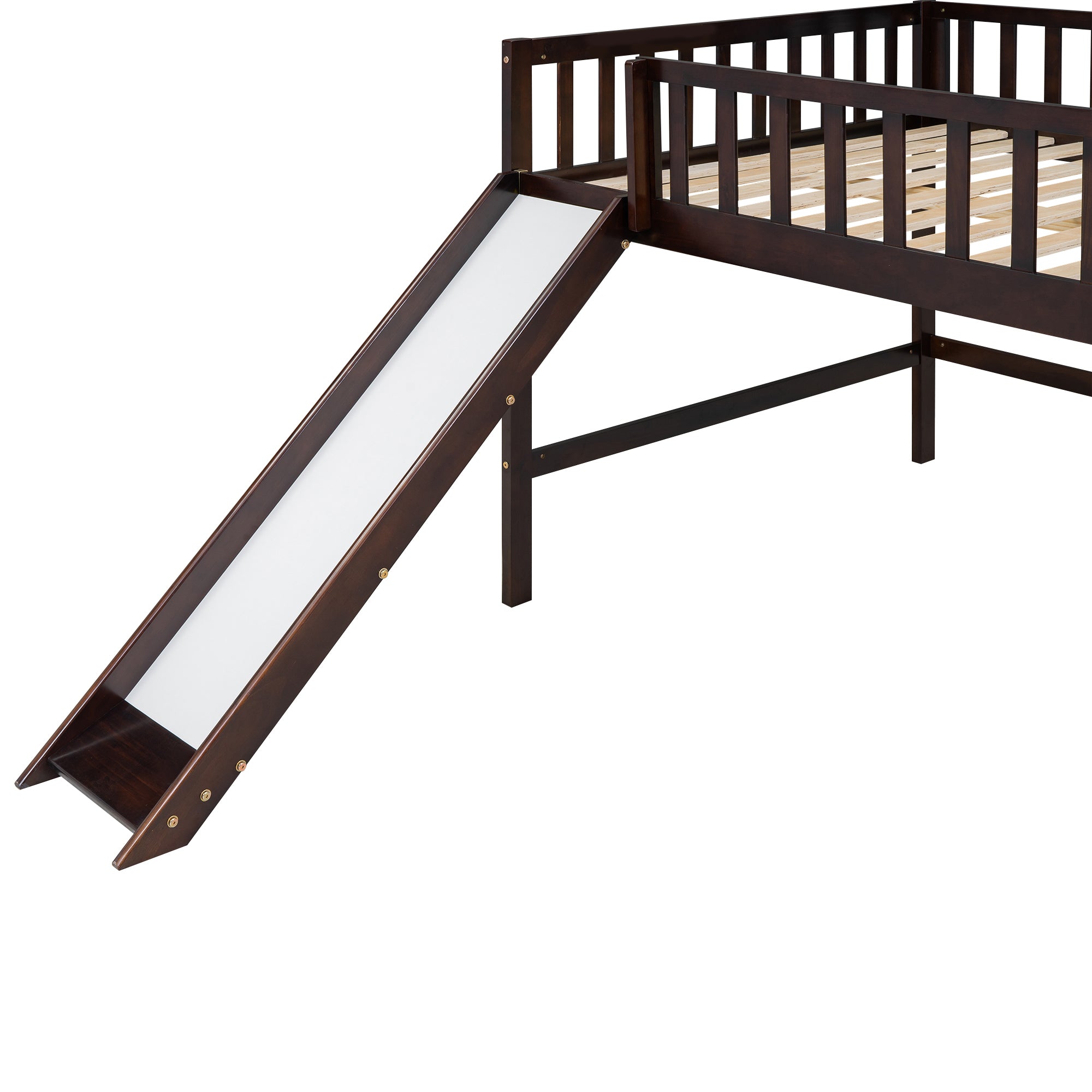 Full Size Low Loft Bed with Ladder and Slide,Espresso - Atlantic Fine Furniture Melbourne FL