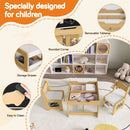 3 In 1 Kids Study Table & Chairs Set Multi Functional Activity Table With Detachable Blackboard Top - Natural Wood