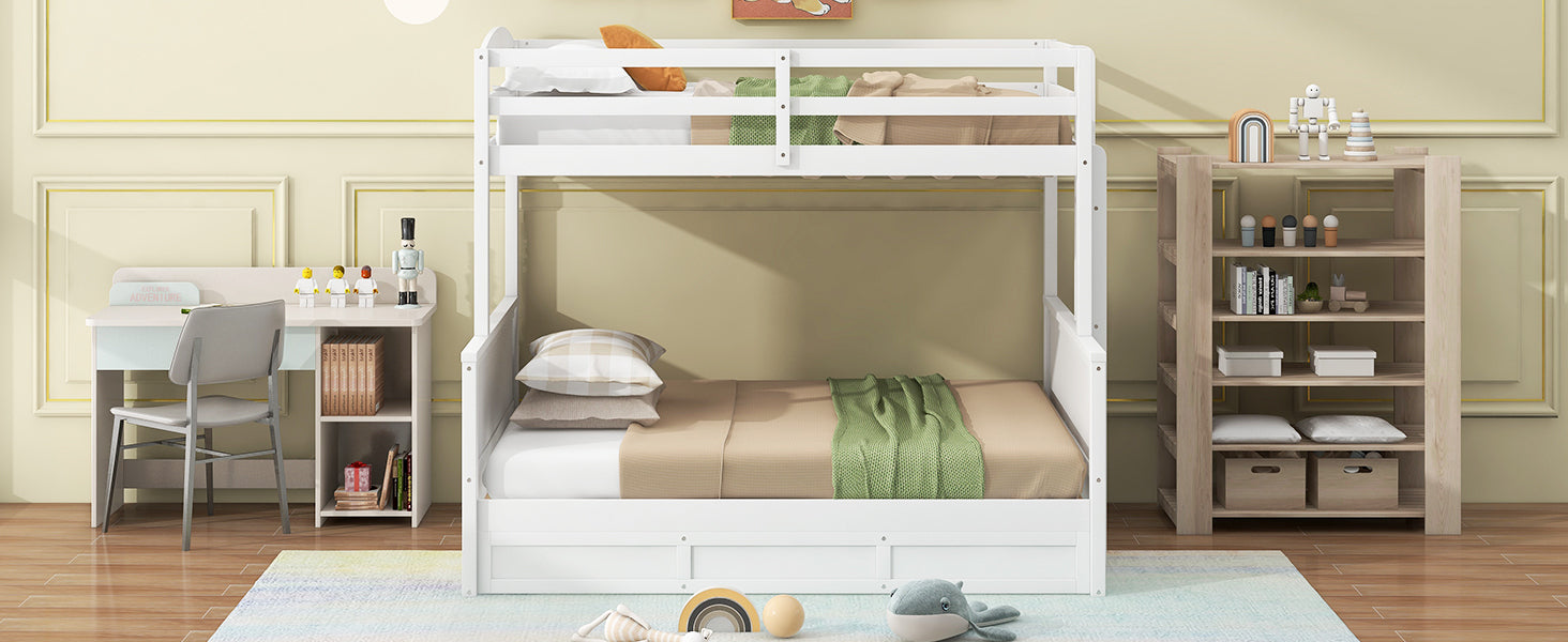 Wood Twin over Full Bunk Bed with Hydraulic Lift Up Storage, White - Atlantic Fine Furniture Melbourne FL