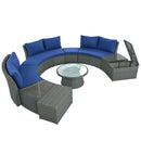 10 Piece Outdoor Sectional Half Round Patio Rattan Sofa Set