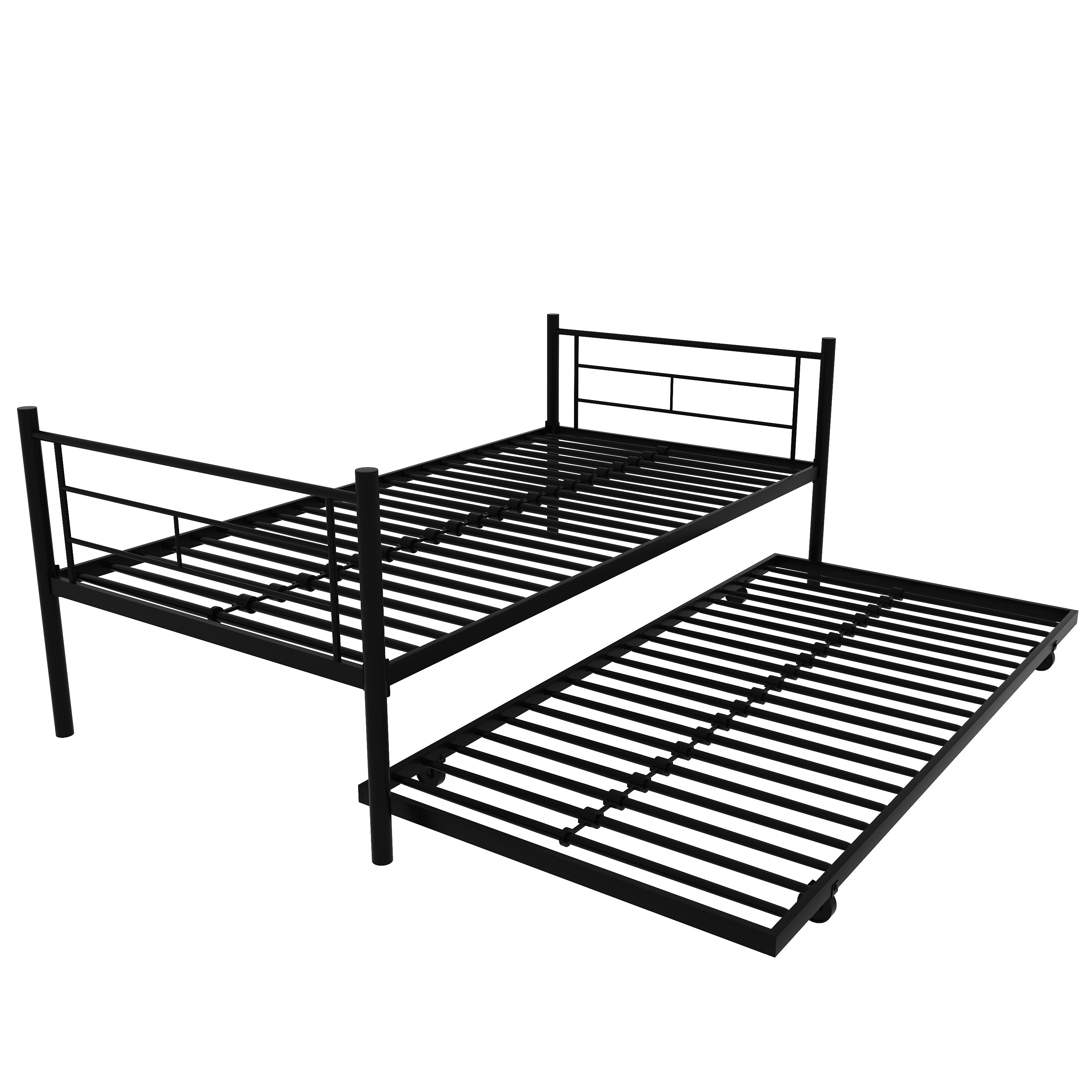 Twin Over Twin Metal Bunk Bed Frame with Trundle(Upgrade reinforcement version) - Atlantic Fine Furniture Melbourne FL