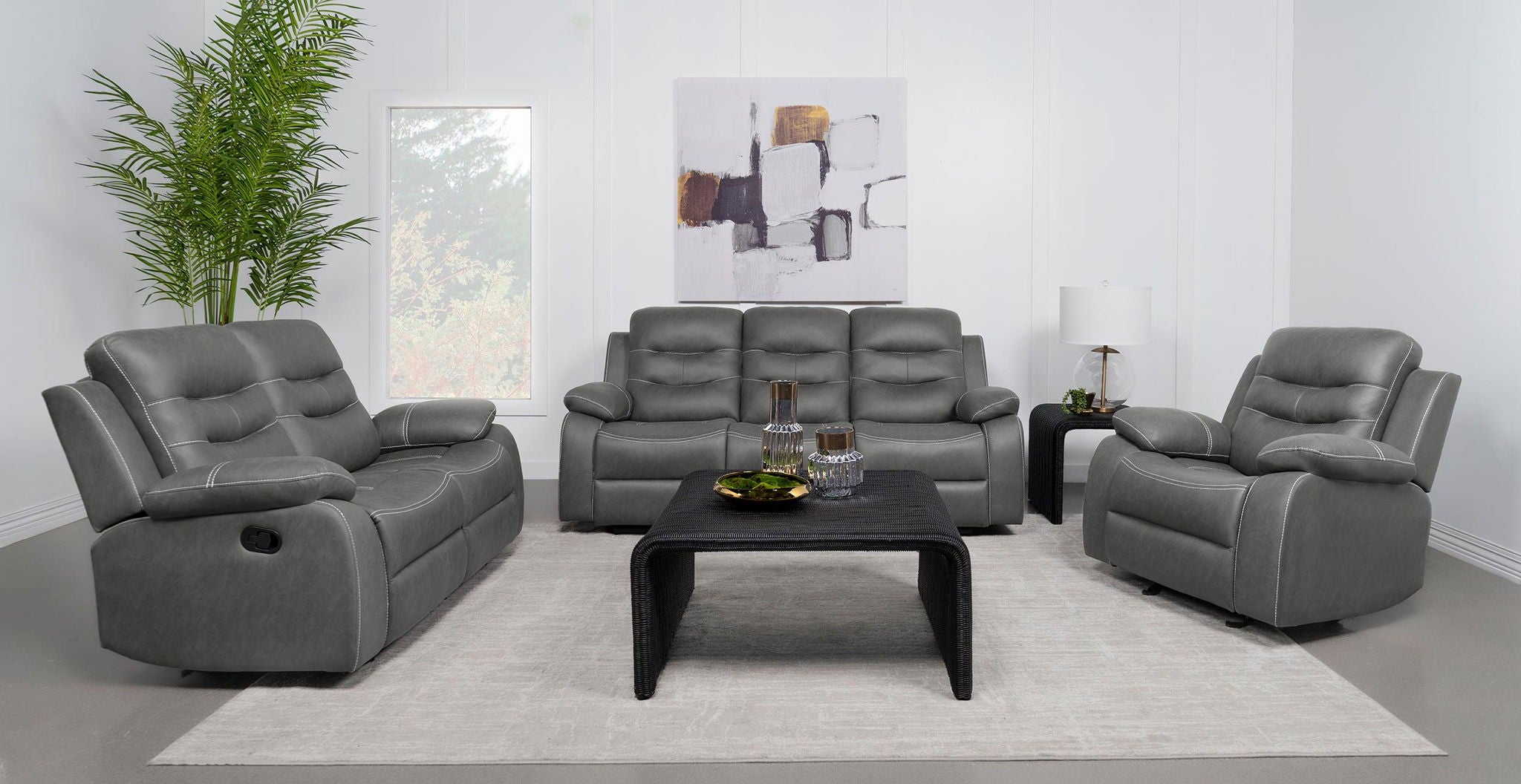 Nova Upholstered Padded Arm Reclining Loveseat Dark Grey - Atlantic Fine Furniture Melbourne FL