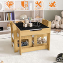 3 In 1 Kids Study Table & Chairs Set Multi Functional Activity Table With Detachable Blackboard Top - Natural Wood