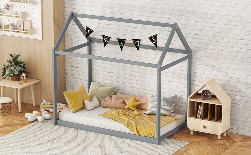 Twin Size Wooden House Bed, Gray - Atlantic Fine Furniture Melbourne FL