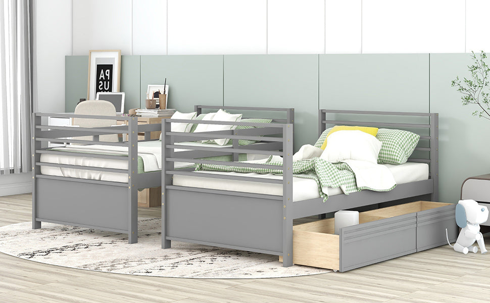 Twin over Twin Wood Bunk Bed with Two Drawers - Gray - Atlantic Fine Furniture Melbourne FL