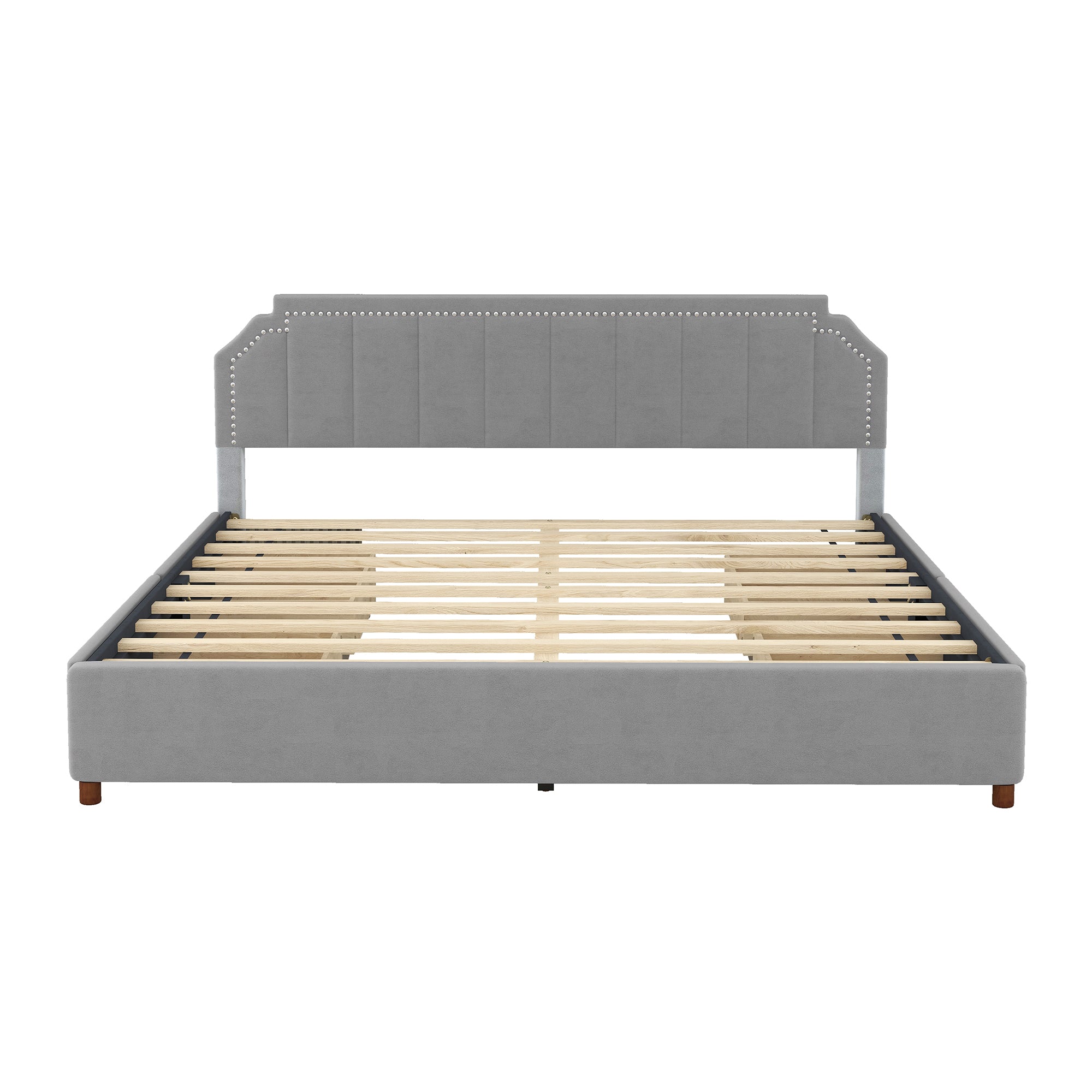 King Size Upholstery Platform Bed with Four Storage Drawers,Support Legs,Grey - Atlantic Fine Furniture Melbourne FL