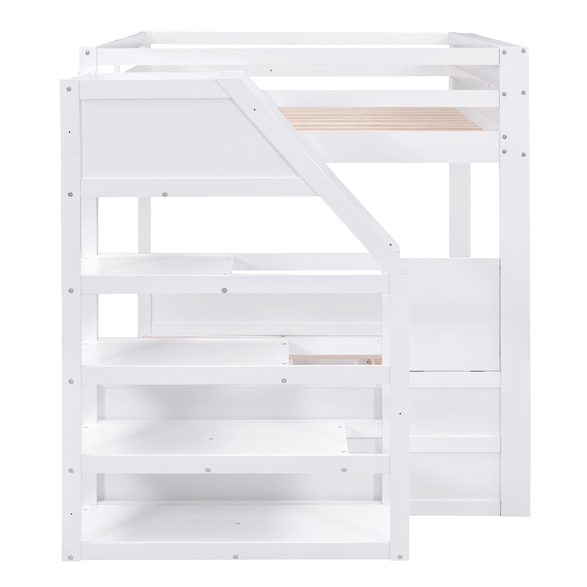 Wood Full Size Convertible Bunk Bed with Storage Staircase, Bedside Table, and 3 Drawers, White - Atlantic Fine Furniture Melbourne FL