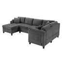 U Shaped Sectional Sofa, Corner Living Room Couch With Built In Cup Holders, Storage, USB Ports