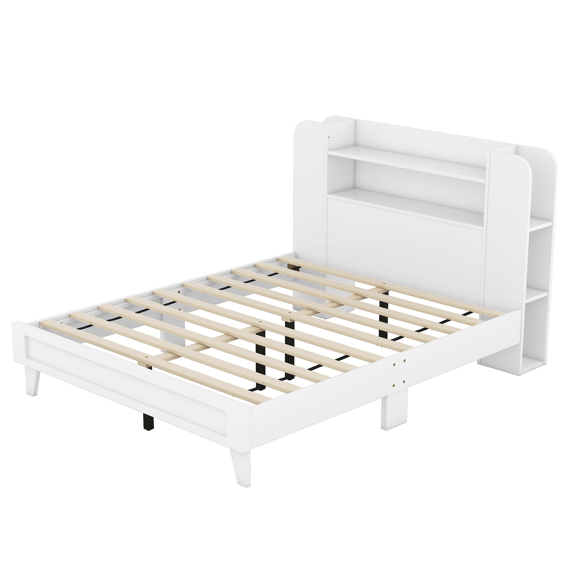 Full Size Platform Bed with Storage Headboard,Multiple Storage Shelves on Both Sides,White - Atlantic Fine Furniture Melbourne FL