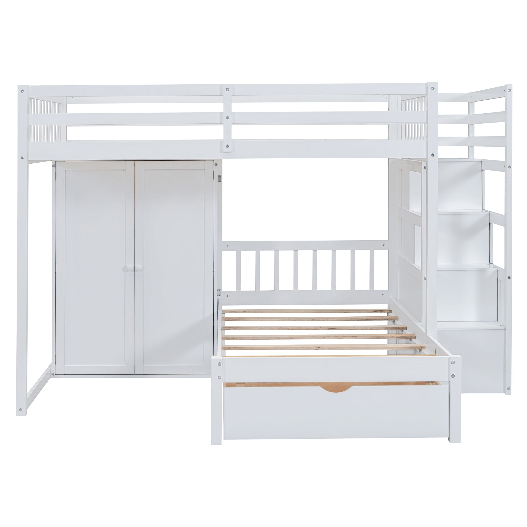 Full Over Twin Bunk Bed with Wardrobe, Drawers, White - Atlantic Fine Furniture Melbourne FL