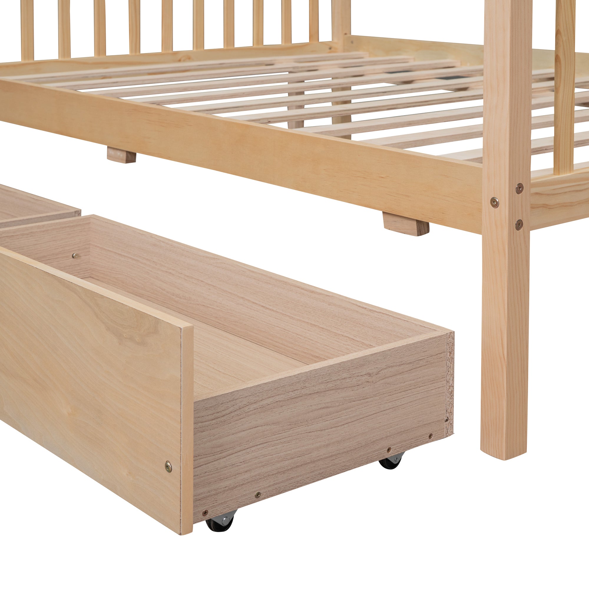 Full Size Wooden House Bed with Drawers, Natural - Atlantic Fine Furniture Melbourne FL