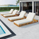 Premium Acacia Wood Lounge Chaise Set With Water Resistant Cushions, Adjustable Recline - Cream / Teak
