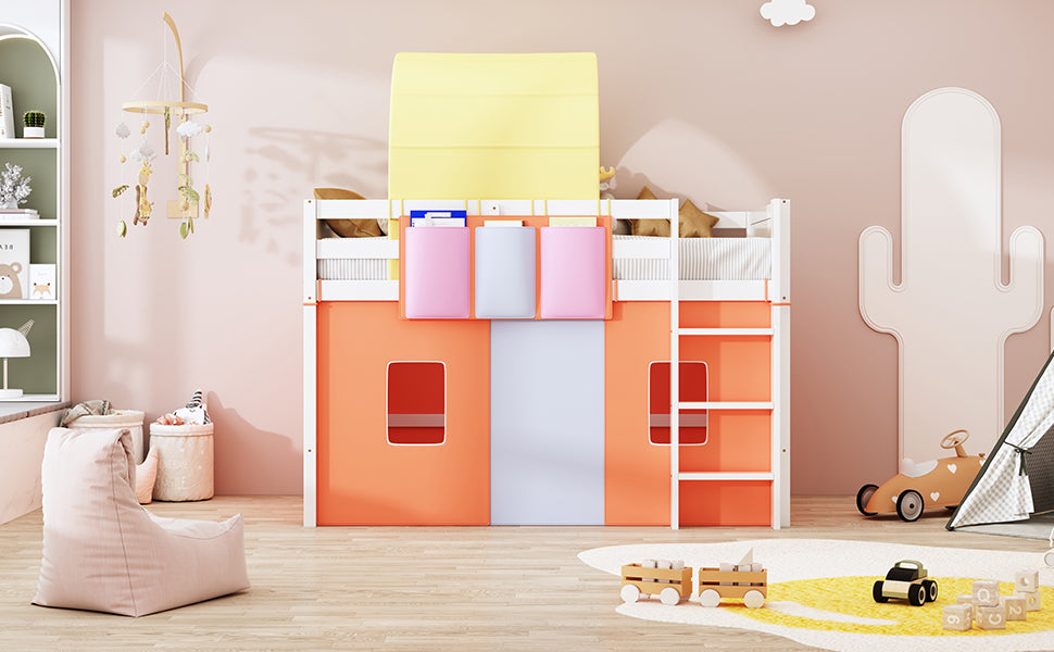 Twin Size Loft Bed with Tent and Tower and Three Pockets- Orange - Atlantic Fine Furniture Melbourne FL