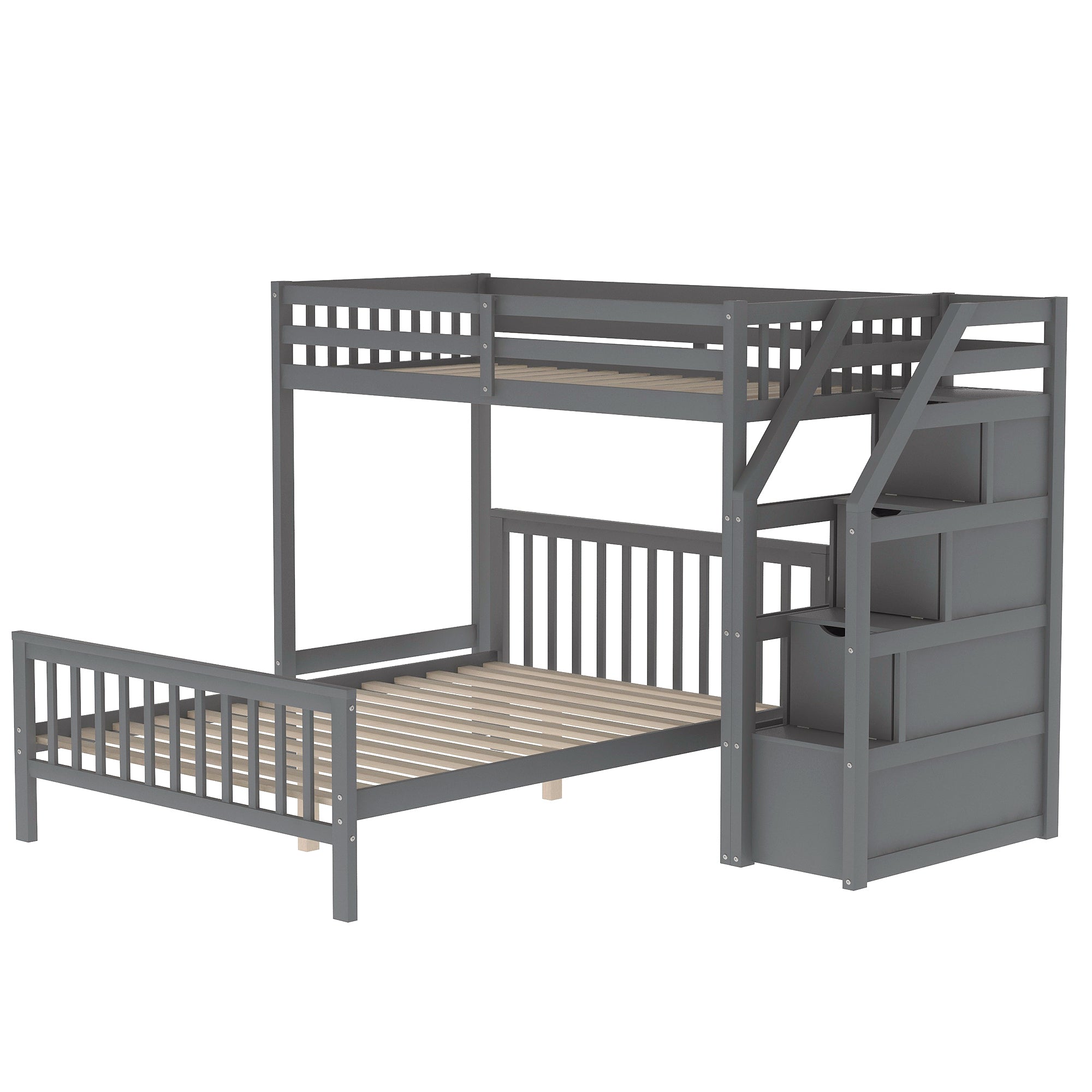 Twin over Full Loft Bed with Staircase,Gray(OLD SKU:SM000107AAE)