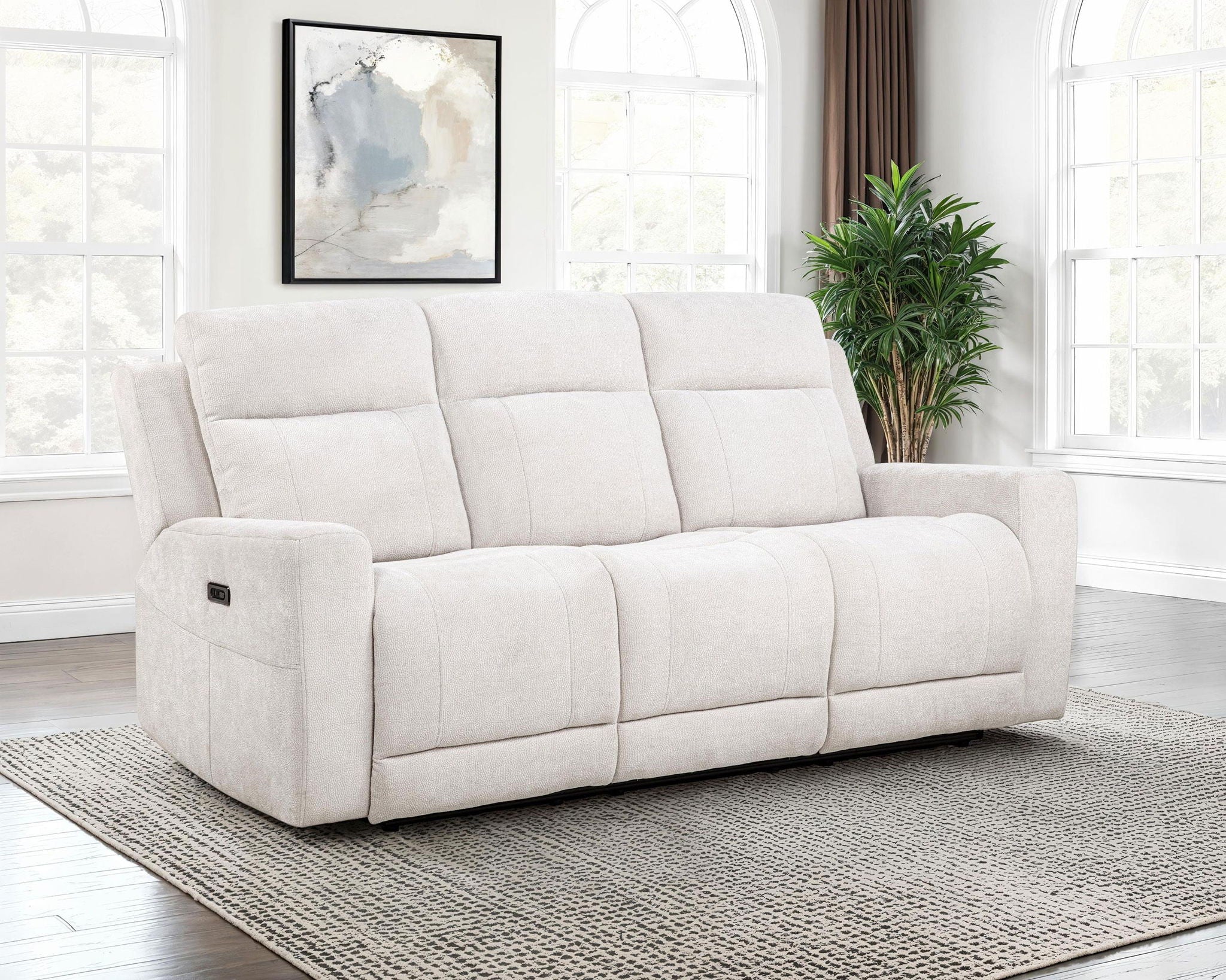 Kennett Chenille Upholstered Power Reclining Sofa Ivory