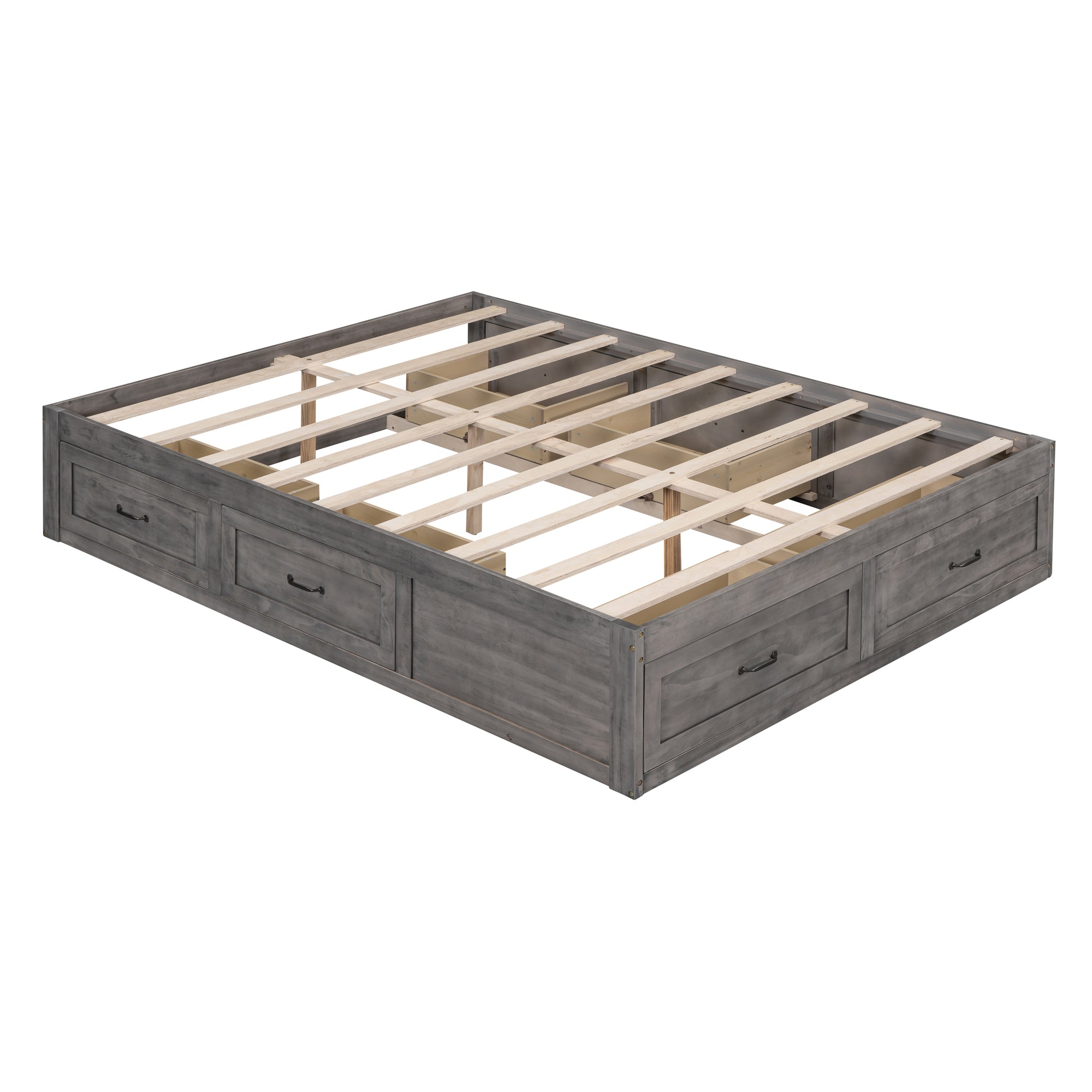 Full Size Platform Bed with 6 Storage Drawers,Antique Gray - Atlantic Fine Furniture Melbourne FL