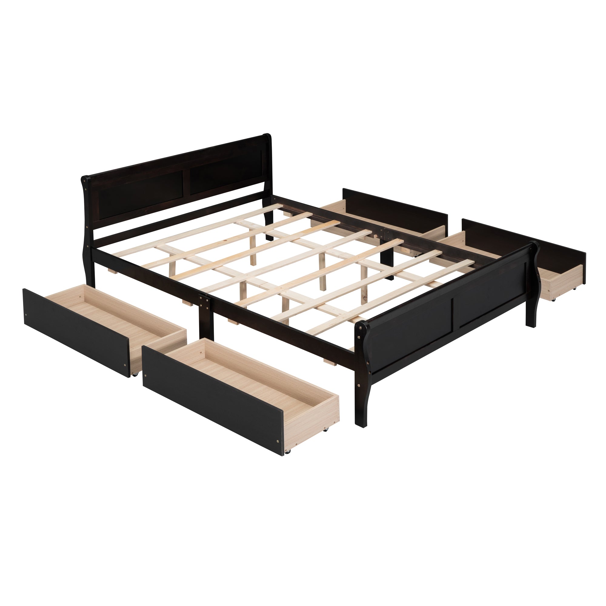 Queen Size Wood Platform Bed with 4 Drawers and Streamlined Headboard & Footboard, Espresso - Atlantic Fine Furniture Melbourne FL