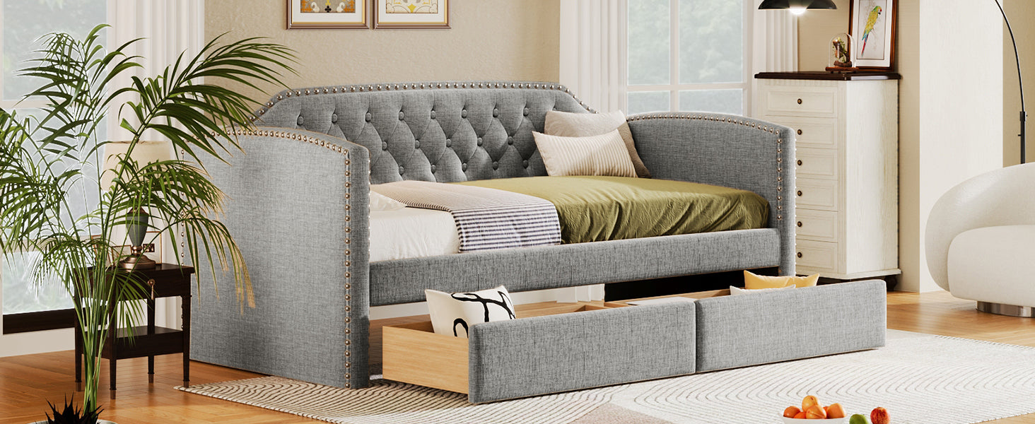 Twin Size Upholstered Daybed with Drawers for Guest Room, Small Bedroom, Study Room,Gray - Atlantic Fine Furniture Melbourne FL