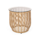 Boho Arias - Side Table With Tempered Glass Top And Rattan Wrap