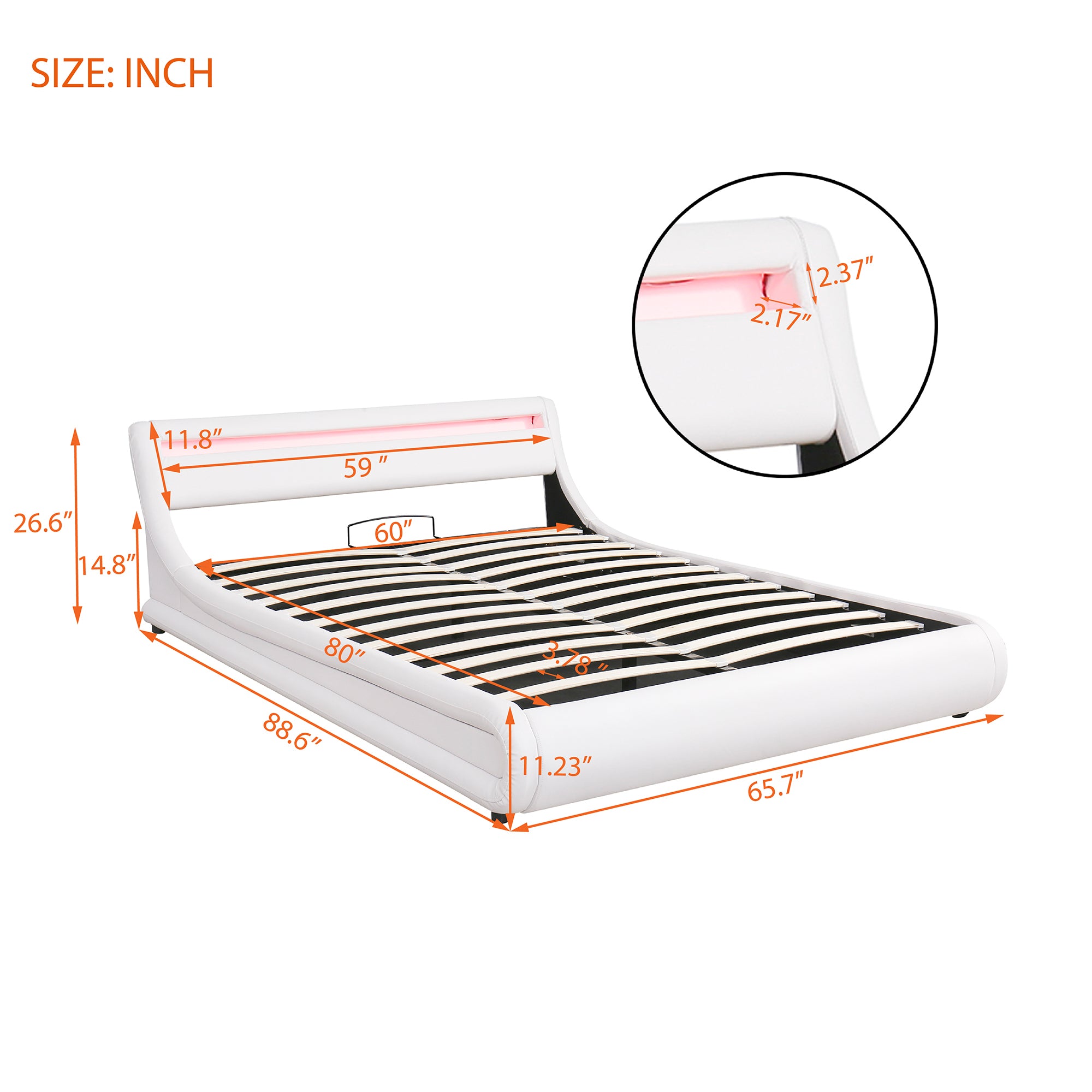 Upholstered Faux Leather Platform bed with a Hydraulic Storage System with LED Light Headboard Bed Frame with Slatted Queen Size - Atlantic Fine Furniture Melbourne FL