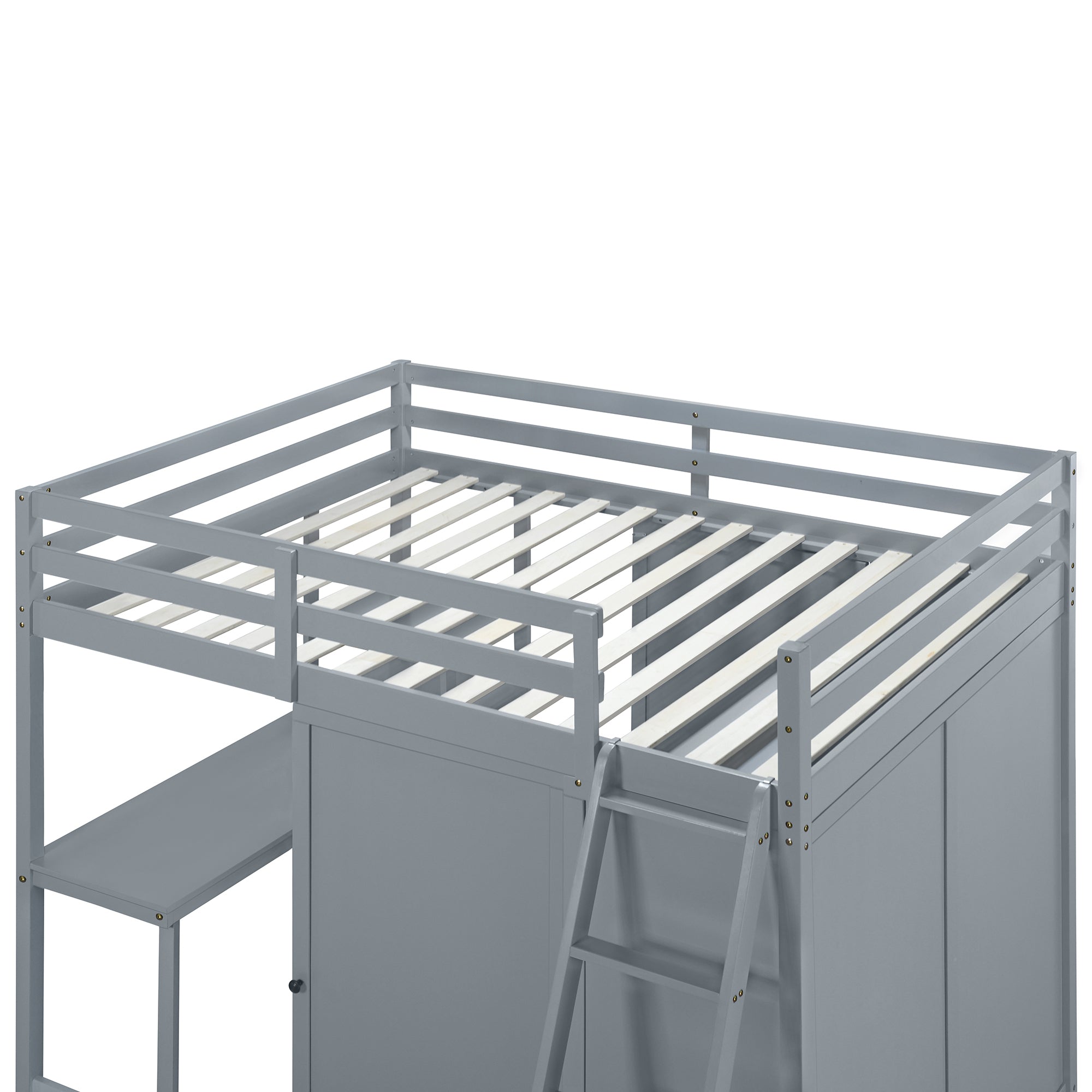 Full Size Loft Bed with Wardrobe and Desk and Shelves, Gray - Atlantic Fine Furniture Melbourne FL