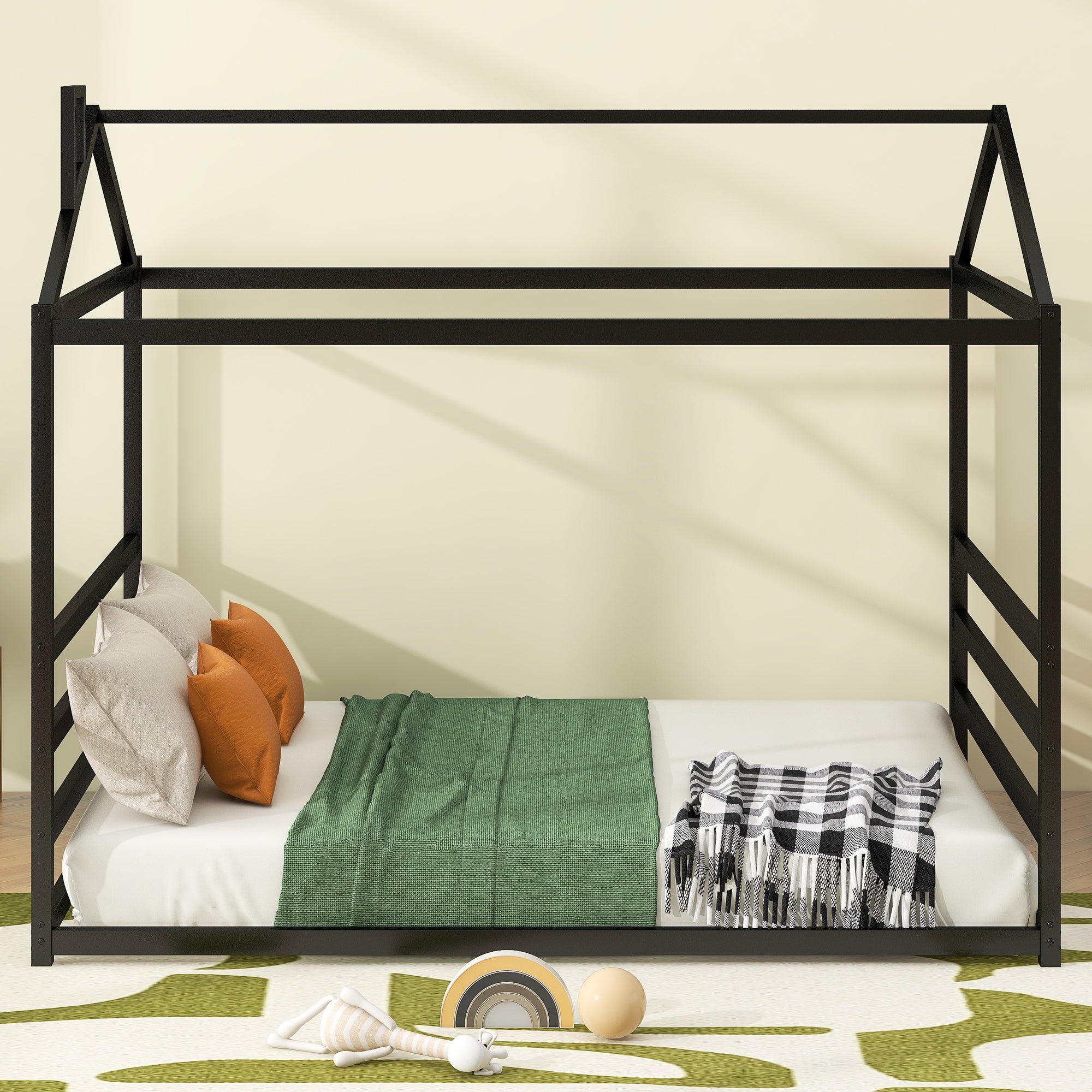 Metal House Shape Platform Bed, Black, Queen - Atlantic Fine Furniture Melbourne FL